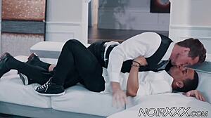 handsome businessman anally drills young hunky black stud