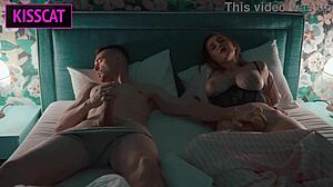 Step mom cant lie alone on vacation and comes to step sons bed for hard sex