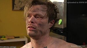 Sexy mistress dominates married man with rough strapon play