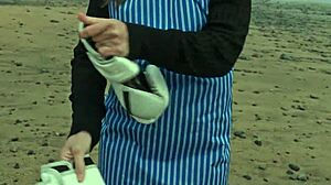 Italian babe Silvia Soprano dominated on Norwegian beach with rough slapping and spitting