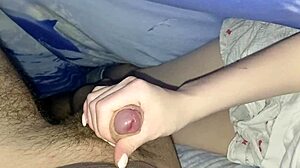 i secretly played under the blanket with my stepsister in our dorm and she jerked off my dick