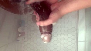 Horny college white girl worships huge BBC in shower with handjob and cumshot. She takes anal assfucking as Asian teen babe while mother-in-law watches like a cuckold wife.