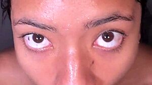 Sexy ebony teen sucks big black cock before bathroom fucking