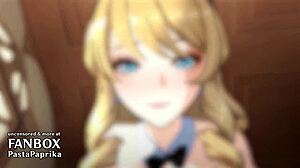 発情したアニメキャラがバックで曲げられて、中出しがきついマンコから滴る