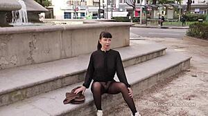 치마 없이 심리스 팬티스타킹 야외 노출!