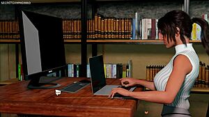 Lara Crofts våta fitta onani närbild i solo dusch-action - 3D hentai-spel