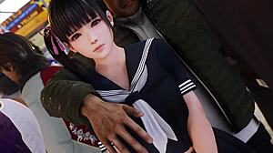 Koharu opplever intense øyeblikk på toget i animert stil.