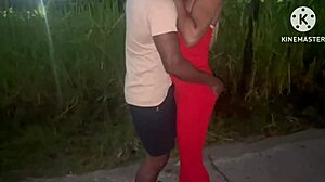 Žena si užíva amatérsky sex s čiernym chlapom na ulici