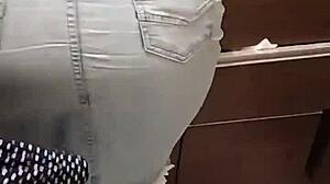 Encoxando Tight Jeans Skirt in Public Scene