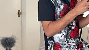 Intense amateur threesome with crossdressing actors in bedroom