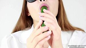 Eating fetish women make sounds while eating cucumber