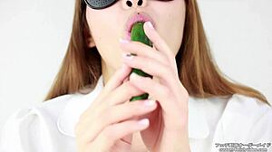 Eating fetish women make sounds while eating cucumber