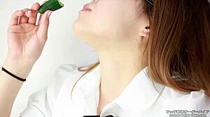 Eating fetish women make sounds while eating cucumber