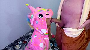 Intense Unicorn Cosplay Blowjob With Cum On Tits And Oral Action In Costumes