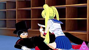 In this Koikatsu Sailor Moon hentai, she has sex, blowjob, handjob, and cumshot gameplay uncensored