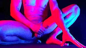 Neon erection defies with bold cock flashing in yoga