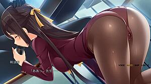 Black counselor Meika in stockings gives blowjob in chikan ochi session