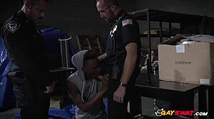 Straight police officers in uniform have hot interracial sex with a bear in gay porn video