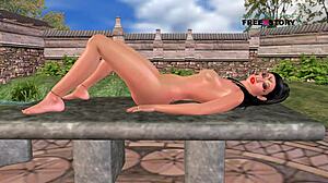 an animated 3d cartoon porn video of a cute indian girl laying down and masturbating using carrot