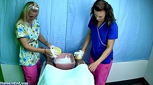 Casey and JC Simpson give naughty sponge bath with handjob to patient