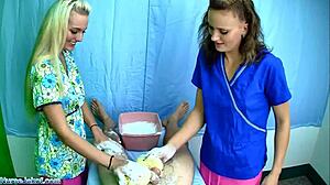 Casey and JC Simpson give naughty sponge bath with handjob to patient