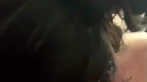 In this amateur scene, a skinny teen slut eagerly sucks on a big cock, her lips wrapped tightly around it.