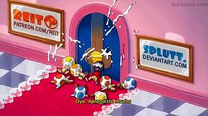 peach and daisy in sexy lesbian scene. they touch and kiss softly.