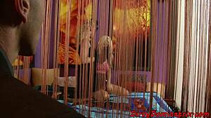 Rough dildofucking dominatrix torments bound babe