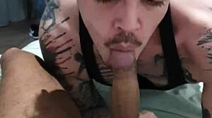 Overwhelmed by the size of this incredible gay cock in my mouth during bareback sucking.