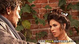 Milf faith leone fucks outside in a bath, showing big tits and boobs publicly.