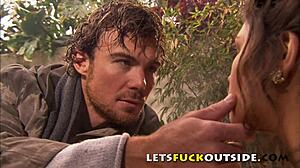 Milf faith leone fucks outside in a bath, showing big tits and boobs publicly.