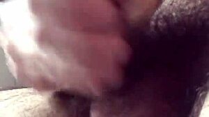 He sneaks into the bathroom to masturbate his cock quietly.