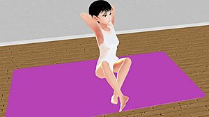 anime girl leo tries stretch yoga in exercise routine