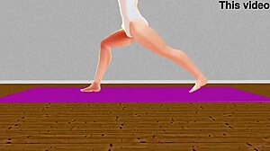 anime girl leo tries stretch yoga in exercise routine