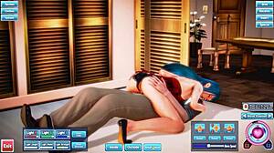 Blue haired beauty having fun in silly positions