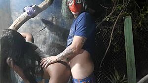 Spider-Man fucks the young brunette at Halloween party, and her family saw it!