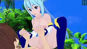 Aqua konosuba rides hard in intense hentai session.