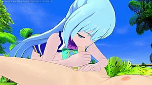 Aqua konosuba rides hard in intense hentai session.