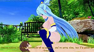 Aqua konosuba rides hard in intense hentai session.