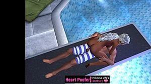 Scene taken at public swimming pool jumping board part three