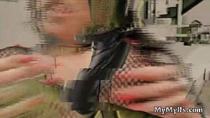 Housewife in fishnets sucks every inch of big cock.