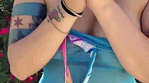 Tattooed Milf Strips and Plays with Toys Outdoors