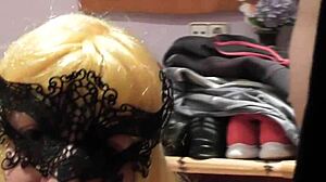 The blonde gives an amazing blowjob and swallows cum from big cock