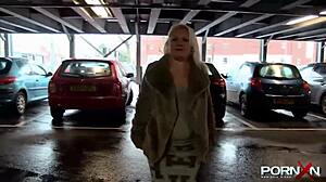 watch this british blonde flashing her perky tits and pissing outdoors