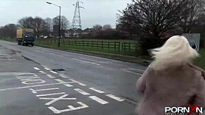 watch this british blonde flashing her perky tits and pissing outdoors