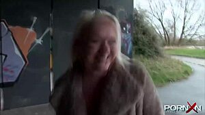 watch this british blonde flashing her perky tits and pissing outdoors