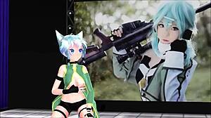 Big-boobed Sinon in Sword Art Online MMD video