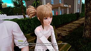 A cartoon anime game in a hotel harem setting.