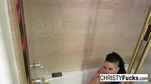 Sexy Christy Mack in steamy makeup room bath reveal