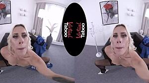 Blonde with big tits gets POV office fuck
